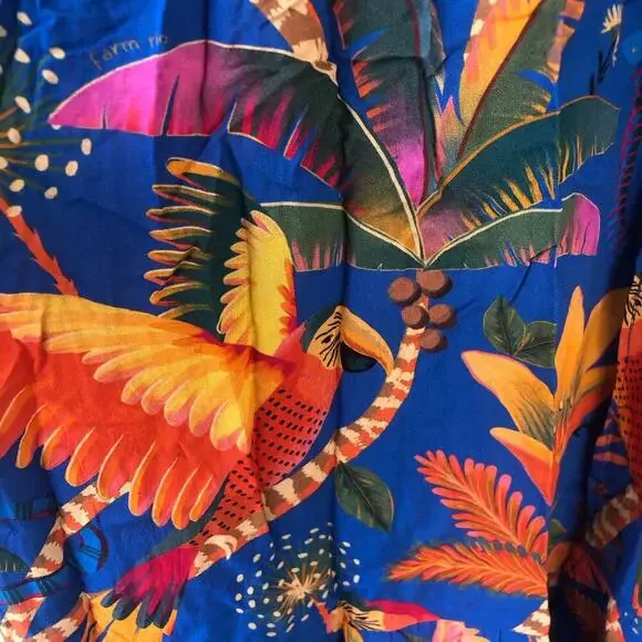 Farm Rio Cover Up Macaw Party Blue Beaded Ties Dress Multicolor Size L - Picture 6 of 11